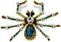 Preview: Brosche SpinneBR010  goldfarben mit blaume, schwarzen und weissen Strass Steinen