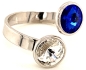 Preview: Silber Ring mit 2 Swarovski Crystal 1*Majestic Blue Blau 1*Crystal Clear 925 Silberfassung größe änderbar gesamt ca. 3,4 Gramm 17 ct handgearbeitet, rhodiniert, handgemacht in Italien AT0578MBC