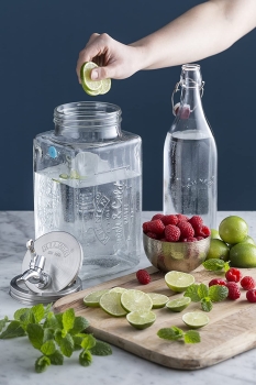 Kilner Kühlschrank Getränkespender mit Zapfhahn 3 Liter, Glas/Metall, Maße: 32,7 x 14 x 18 cm
