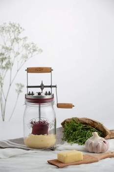 Kilner 0025.352 Butter Fass 1 Liter glas transparent Butterfass mit Drehkurbel Butter-Maschine Butter-Macher Butter-Milch 1l