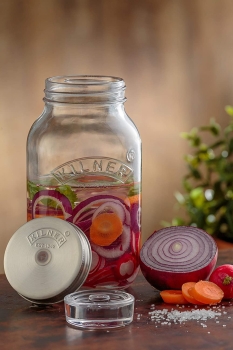 KILNER Create & Make Fermentierset - für das einfache Haltbarmachen von Gemüse, im 3 Liter Glas mit Gärungsdeckel Einmachglas