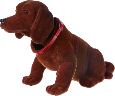 Simba 104329292 - Wackelkopf Waldi, 2-fach sortiert, es wird nur ein Artikel geliefert, beflockter Dackel, hellbraun oder dunkelbraun, Wackelhund, Autodeko, ab 3 Jahren