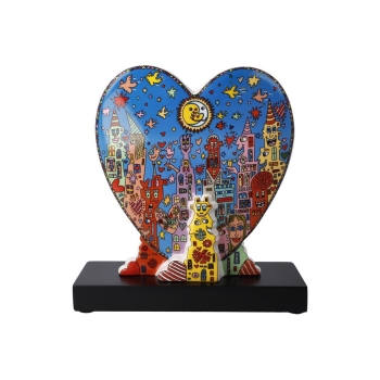 Goebel Figur James Rizzi Heart times in the City Porzellan Holzsockel Vorder- und Rückseite mit unterschiedlichem Dekor 26102831