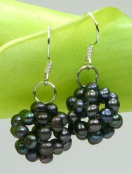 Ohrringe Beerenform Tahiti Schwarz-Violett Süsswasser Perlen 925 Silber O104 NEU