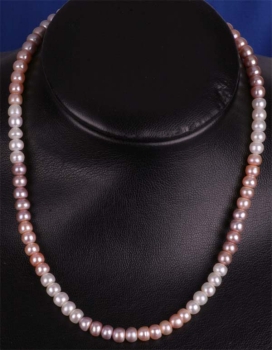 Perlenkette 3-farbig ca. 6-7mm Buttonshape Süsswasser-Perlen naturfarben K106