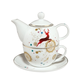 Goebel Tea for One Weihnachten Mandala 37005231 Handarbeit Tasse, Kanne, Untersetzer, Deckel