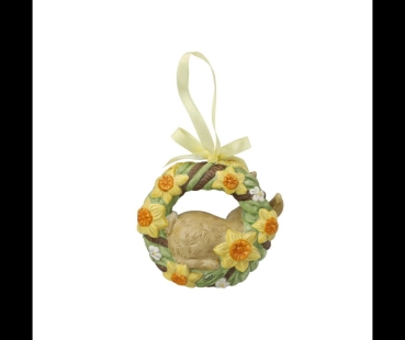 Hängeornament Jahresornament 2020 Goebel Ostern Blumenkranz mit Osterglocken, Porzellan, Mehrfarbig, 9x4x8 cm