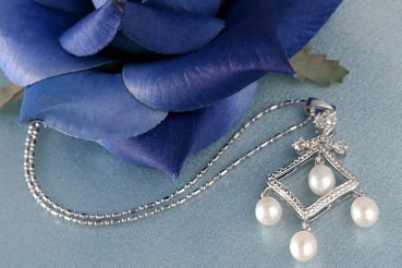 Perlencollier m. Staßsteinen P290 Weiß ca. 41cm Zucht Perlen 8mm Perlenkette