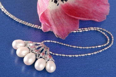 Perlencolliermit 5 Perlen P293 Weiß ca. 41cm Zucht Perlen 7mm Perlenkette