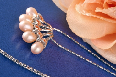 Perlencollier 5 Perlen P294 Lachsfarben ca. 41cm Zucht Perlen 7mm Perlenkette