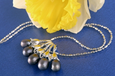 Perlencollier 5 Perlen P295 Violett-Schwarz 41cm Zucht Perlen 7mm Perlenkette