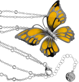 Halskette mit Schmetterling Anhänger 4.5cm gelb in 925 Sterling Silber Rhodiniert mit Zirkonia ZCL857-ML