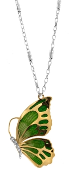 Halskette mit Schmetterling Anhänger 3.2cm grün-gold in 925 Sterling Silber Rhodiniert mit Zirkonia ZCL923-MN