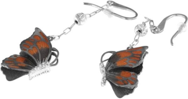 Ohrringe mit Schmetterling Anhänger 2.5cm Orange in 925 Sterling Silber Rhondiert mit Zirkonia ZOR1054-ML