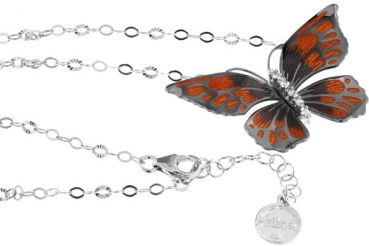 Halskette mit Schmetterling Anhänger 3.0cm Orange in 925 Sterling Silber Rhodiniert mit Zirkonia ZCL862-ML