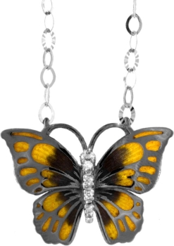 Halskette mit Schmetterling Anhänger 2.0cm Gelb in 925 Sterling Silber Rhodiniert mit Zirkonia ZCL863-ML