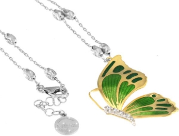 Halskette mit Schmetterling Anhänger 4.5cm grün in 925 Sterling Silber Vergoldet mit Zirkonia ZCL925-MN