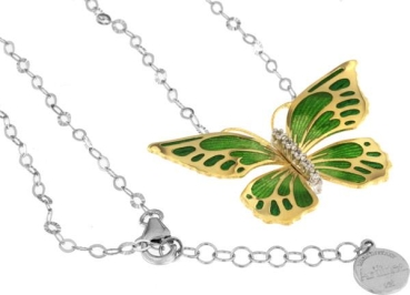Halskette mit Schmetterling Anhänger 4.5cm grün in 925 Sterling Silber Vergoldet mit Zirkonia ZCL924-MN
