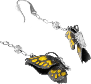 Ohrringe mit Schmetterling Anhänger 2.5cm Gelb in 925 Sterling Silber Rhondiert mit Zirkonia ZOR1053-ML