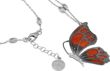 Halskette mit Schmetterling Anhänger 4.5cm orange in 925 Sterling Silber Rhodiniert mit Zirkonia ZCL878-ML