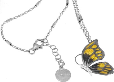 Halskette mit Schmetterling Anhänger 3.0cm gelb in 925 Sterling Silber Rhodiniert mit Zirkonia ZCL879-ML