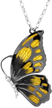 Halskette mit Schmetterling Anhänger 3.0cm gelb in 925 Sterling Silber Rhodiniert mit Zirkonia ZCL879-ML