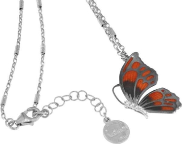 Halskette mit Schmetterling Anhänger 3.0cm orange in 925 Sterling Silber Rhodiniert mit Zirkonia ZCL880-ML