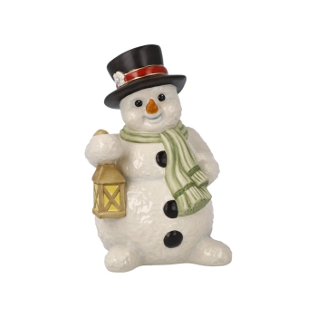 Goebel X-Mas Schneemann-Figur Heller Winterabend aus Porzellan mit einem Swarovski-Stein Mehrfarbig, Maße: 7,5cm x 7,5cm x 11,5cm, 66-703-97-1