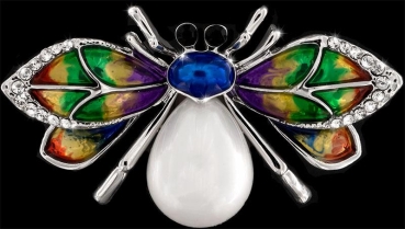 Brosche Käfer  bunt BR035 mit Perle und schwarzen und weissen Strass Steinen silberfarben