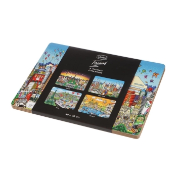Goebel 67090031 Platzset Holz Charles Fazzino Berlin, New York, Paris und Venedig