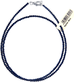 Saphir Blau Halsette 45cm ca.1-2mm facettiert 925 Silber Verschluß Punziert Perlenzentrum Stelyna