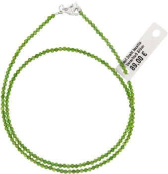 Chromdiopsid grün Halsette 45cm ca.1-1.5mm facettiert 925 Silber Verschluß Punziert