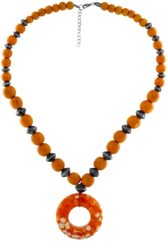 Einreihige Stelyna Damen Fashion Halskette Echtholz Perlen Orange mit Zwischenteilen und Anhänger Orange Karabinerverschluss ca. 67cm Perlenzentrum