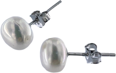 Damen Ohrstecker Ohrringe aus weißen Button-Shape Süsswasser Zuchtperlen Stecker aus 925 Sterling Silber Stecker Perlengröße 8-8.5mm