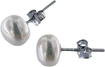 Damen Ohrstecker Ohrringe aus weißen Button-Shape Süsswasser Zuchtperlen Stecker aus 925 Sterling Silber Stecker Perlengröße 9-9.5mm