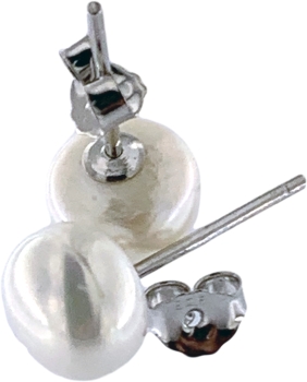 Damen Ohrstecker Ohrringe aus weißen Button-Shape Süsswasser Zuchtperlen Stecker aus 925 Sterling Silber Stecker Perlengröße 7-7.5mm