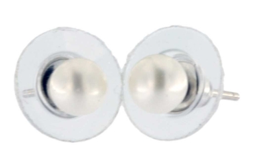 Damen Ohrstecker Ohrringe aus Runden, weißen Süsswasser Zuchtperlen Stecker aus 925 Sterling Silber Stecker grosser Silikon Tellerverschluss Perlengröße 4.5-5mm