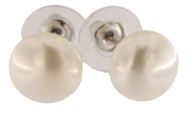 Damen Ohrstecker Ohrringe aus weißen Button-Shape Süsswasser Zuchtperlen Stecker aus 925 Sterling Silber Silicon-Teller mit Metaleinlage Perlengröße 10-11mm