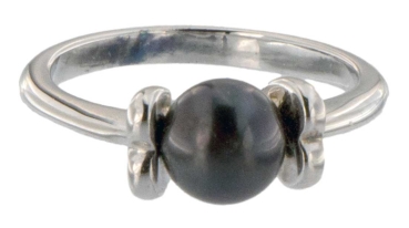 Damen Ring Perlenring 1 Perle ca. 6-7mm, Schwarze, handgearbeitet, versilbert, rhodiniert P223