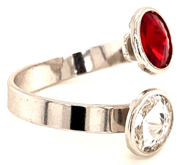 Silber Ring mit 2 Swarovski aCrystal (1*Siam/1*Crystal Clear) 925 Silberfassung größe änderbar gesamt ca. 3,4 Gramm 17 ct handgearbeitet, rhodiniert, handegemacht in Italien AT0578RSC