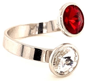 Silber Ring mit 2 Swarovski aCrystal (1*Siam/1*Crystal Clear) 925 Silberfassung größe änderbar gesamt ca. 3,4 Gramm 17 ct handgearbeitet, rhodiniert, handegemacht in Italien AT0578RSC