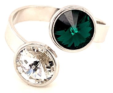 Silber Ring mit 2 Swarovski Crystal 1*Emerald (Smaragd) grün 1*Crystal Clear 925 Silberfassung größe änderbar gesamt ca. 3,4 Gramm 17 ct handgearbeitet, rhodiniert, handgemacht in Italien AT0578REC