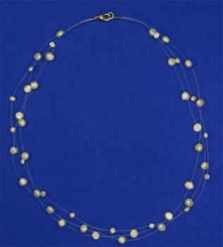 Süsswasser Perlenkette Filigran -Weiss- ca. 45cm Perlen schwebend auf Nylon NEU