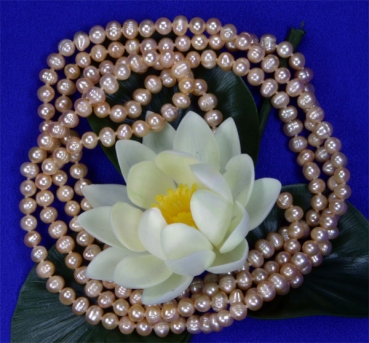 Süswasser Perlenkette Rose (Orange) Naturfaben ungefärbt ca. 160cm Endloskette