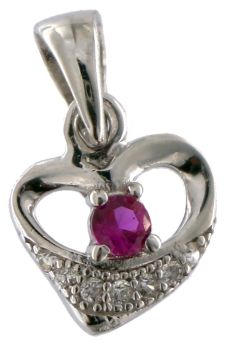 Anhänger in Herzform Silber - 925 Sterling Silber - mit Strass Stein in Pink