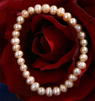 1-Reihiges Stretch Süsswasser Zucht-Perlen Stretch-Armband ca. 6-7mm Rosa Lachsfarben