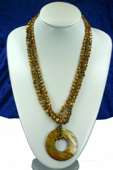 Kupfer farbenes Zucht-Perlenkette Collier 3-reihig NEU