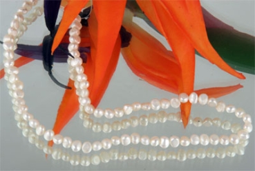 Perlenstrang S104  Süsswasser Perlen-Strang offen  Perlen irregular ca 4-6mm Weiss natur