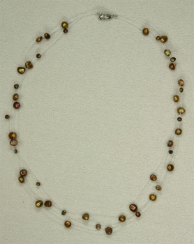 Süsswasser Perlenkette Filigran -Kupfer-Braun- ca. 45cm Perlen schwebend auf Nylon