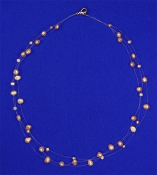 Süsswasser Perlenkette Filigran -Orange / Rose- ca. 45cm Perlen schwebend auf Nylon